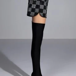 POP STAR CHECKERED RHINESTONE SHORT -helmut shop pop star checkered rhinestone short black white 8 8