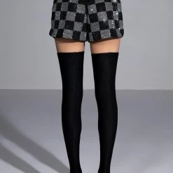POP STAR CHECKERED RHINESTONE SHORT -helmut shop pop star checkered rhinestone short black white 9 9