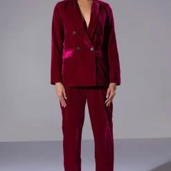 PRETTY IN VELVET DOUBLE BREASTED BLAZER -helmut shop pretty in velvet double breasted blazer fuchsia 2 2