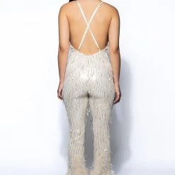 PRINCESS GENOVIA FEATHER DETAIL JUMPSUIT -helmut shop princess genovia feather detail jumpsuit champagne 6 6