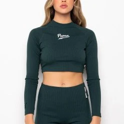 PUMA TEAM RIBBED LS TOP -helmut shop puma team ribbed ls top green 3 3 c1