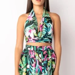 QUALITY TIME FLORAL HALTER TOP -helmut shop quality time floral halter top black multi 4 4