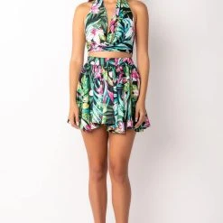 QUALITY TIME FLORAL HALTER TOP -helmut shop quality time floral halter top black multi 8 8