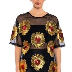 QUEEN OF HEARTS OVERSIZED MESH TEE -helmut shop queen of hearts oversized mesh tee black multi 1 1 c1