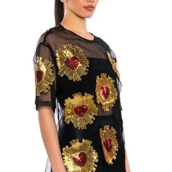 QUEEN OF HEARTS OVERSIZED MESH TEE -helmut shop queen of hearts oversized mesh tee black multi 2 2 c1