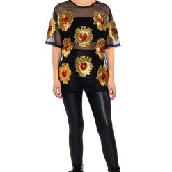 QUEEN OF HEARTS OVERSIZED MESH TEE -helmut shop queen of hearts oversized mesh tee black multi 3 3 c1