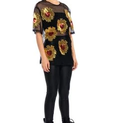 QUEEN OF HEARTS OVERSIZED MESH TEE -helmut shop queen of hearts oversized mesh tee black multi 4 4 c1