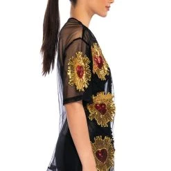 QUEEN OF HEARTS OVERSIZED MESH TEE -helmut shop queen of hearts oversized mesh tee black multi 5 5 c1