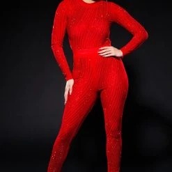 QUEEN OF LOVE RHINESTONE BODYSUIT -helmut shop queen of love rhinestone bodysuit red 3 3