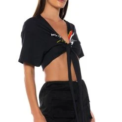 RACE TO YOUR HEART TIE FRONT TSHIRT -helmut shop race to your heart tie front tshirt black multi 2 2