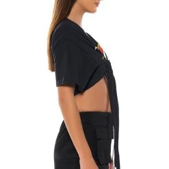 RACE TO YOUR HEART TIE FRONT TSHIRT -helmut shop race to your heart tie front tshirt black multi 4 4