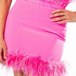 RAISE YOUR GLASS FEATHER TRIM MINI SKIRT -helmut shop raise your glass feather trim mini skirt pink 2 2