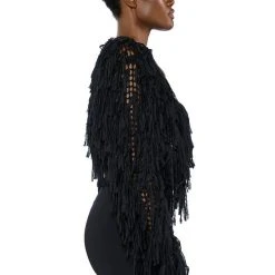 RAVEN LONG SLEEVE FRINGE KNIT CARDIGAN -helmut shop raven long sleeve fringe knit cardigan black 8 8