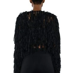 RAVEN LONG SLEEVE FRINGE KNIT CARDIGAN -helmut shop raven long sleeve fringe knit cardigan black 9 9