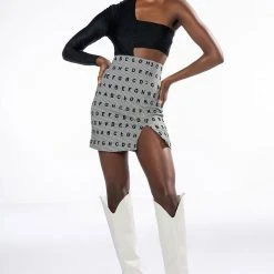 READ BETWEEN THE LINES HIGH RISE MINI SKIRT -helmut shop read between the lines high rise mini skirt grey multi 3 3