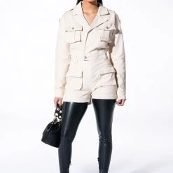 READY FOR ANYTHING LONG SLEEVE UTILITY ROMPER -helmut shop ready for anything long sleeve utility romper ivory 8 8