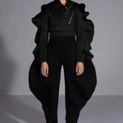 READY FOR ANYTHING STATEMENT SLEEVE ZIPPERED SCUBA TOP -helmut shop ready for anything statement sleeve zippered scuba top black 2 2