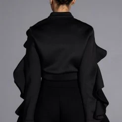 READY FOR ANYTHING STATEMENT SLEEVE ZIPPERED SCUBA TOP -helmut shop ready for anything statement sleeve zippered scuba top black 5 5