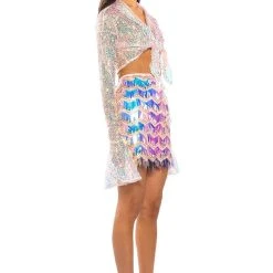 READY FOR LOVE LONG SLEEVE SEQUIN WRAP BLOUSE -helmut shop ready for love long sleeve sequin wrap blouse pink multi 4 4