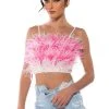 REAL OSTRICH FEATHER TOP IN PINK MULTI -helmut shop real ostrich feather top in pink multi pink multi 1 1