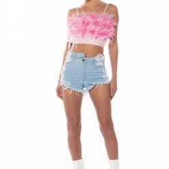 REAL OSTRICH FEATHER TOP IN PINK MULTI -helmut shop real ostrich feather top in pink multi pink multi 2 2