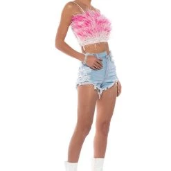 REAL OSTRICH FEATHER TOP IN PINK MULTI -helmut shop real ostrich feather top in pink multi pink multi 3 3