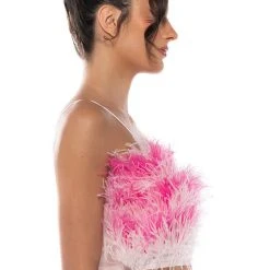 REAL OSTRICH FEATHER TOP IN PINK MULTI -helmut shop real ostrich feather top in pink multi pink multi 4 4