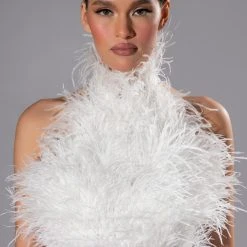 REAL OSTRICH FEATHER TOP IN WHITE -helmut shop real ostrich feather top in white white 2 2