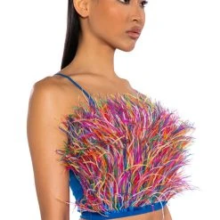 REAL OSTRICH FEATHER TOP IN MULTI -helmut shop real ostrich feather top multi 2 2