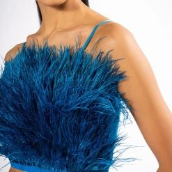 REAL OSTRICH FEATHERS CROP MESH BANDEAU -helmut shop real ostrich feathers crop mesh bandeau teal 6 6
