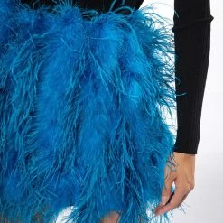 REAL OSTRICH FEATHERS MINI SKIRT -helmut shop real ostrich feathers mini skirt blue 11 11