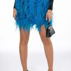 REAL OSTRICH FEATHERS MINI SKIRT -helmut shop real ostrich feathers mini skirt blue 2 2
