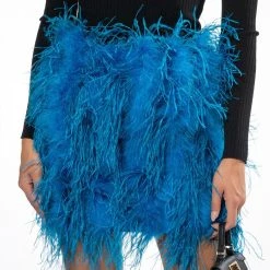 REAL OSTRICH FEATHERS MINI SKIRT -helmut shop real ostrich feathers mini skirt blue 3 3