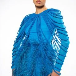 REAL OSTRICH FEATHERS MINI SKIRT -helmut shop real ostrich feathers mini skirt blue 5 5