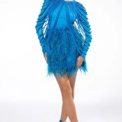 REAL OSTRICH FEATHERS MINI SKIRT -helmut shop real ostrich feathers mini skirt blue 7 7