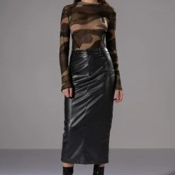 REAL TALK FAUX LEATHER MIDI SKIRT -helmut shop real talk faux leather midi skirt black 3 3