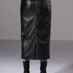 REAL TALK FAUX LEATHER MIDI SKIRT -helmut shop real talk faux leather midi skirt black 7 7