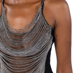 REBEL HEART CHAINED SLEEVELESS TOP -helmut shop rebel heart chained sleeveless top silver 8 8