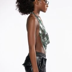 REPORTING FOR DUTY HIGH SHINE CHAINMAIL HALTER TOP -helmut shop reporting for duty chainmail halter top green multi 4 4