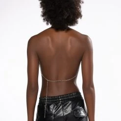 REPORTING FOR DUTY HIGH SHINE CHAINMAIL HALTER TOP -helmut shop reporting for duty chainmail halter top green multi 5 5