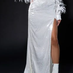 RESOLUTIONS SEQUIN SLIT MAXI SKIRT 14 RESOLUTIONS SEQUIN SLIT MAXI SKIRT -helmut shop resolutions sequin slit maxi skirt white 1 1 c1