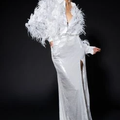 RESOLUTIONS SEQUIN SLIT MAXI SKIRT 15 RESOLUTIONS SEQUIN SLIT MAXI SKIRT -helmut shop resolutions sequin slit maxi skirt white 2 2 c1