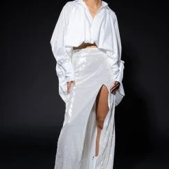 RESOLUTIONS SEQUIN SLIT MAXI SKIRT 17 RESOLUTIONS SEQUIN SLIT MAXI SKIRT -helmut shop resolutions sequin slit maxi skirt white 4 4 c1