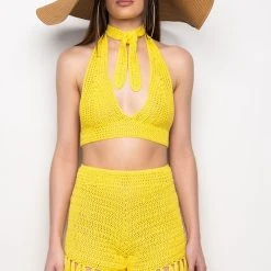 RESORT BARBADOS TIME CROCHET TOP -helmut shop resort barbados time crochet top yellow 8 8