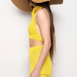 RESORT BARBADOS TIME CROCHET TOP -helmut shop resort barbados time crochet top yellow 9 9