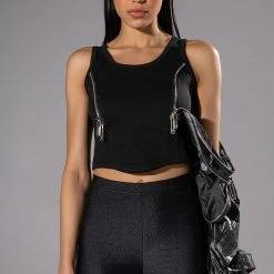 RIDE FOR YOU PU SLEEVE ZIPPER DETAIL TOP -helmut shop ride for you pu sleeve zipper detail top black 2 2