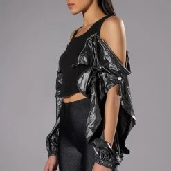 RIDE FOR YOU PU SLEEVE ZIPPER DETAIL TOP -helmut shop ride for you pu sleeve zipper detail top black 3 3