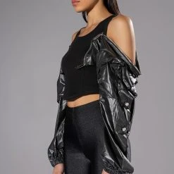 RIDE FOR YOU PU SLEEVE ZIPPER DETAIL TOP -helmut shop ride for you pu sleeve zipper detail top black 4 4