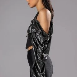 RIDE FOR YOU PU SLEEVE ZIPPER DETAIL TOP -helmut shop ride for you pu sleeve zipper detail top black 7 7