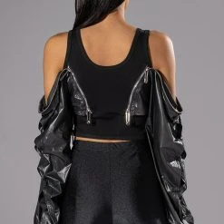 RIDE FOR YOU PU SLEEVE ZIPPER DETAIL TOP -helmut shop ride for you pu sleeve zipper detail top black 8 8